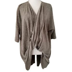 Clara SunWoo Heathered Taupe Drapey Twist Front Blouse Size Large